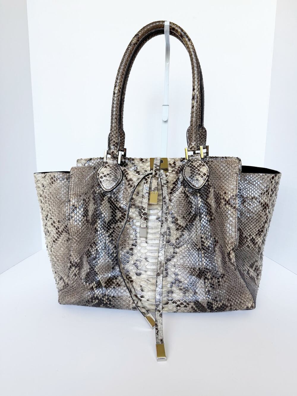 Michael Kors Collection Miranda Python Tote Bag Handbag Brown Cream